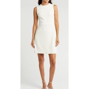 DKNY Sheath Dress 4 Ivory New Beaded Trim Sleeveless